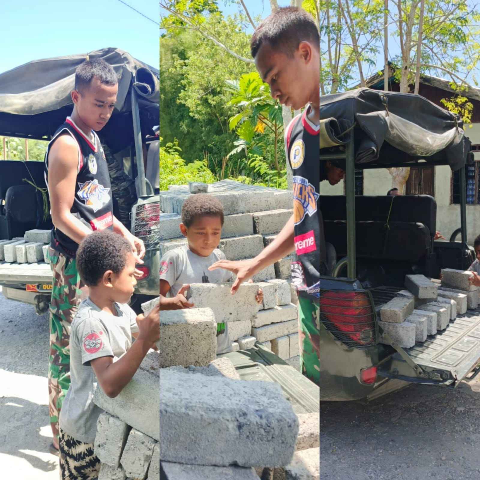 TMMD Ke-128 Kodim 1801/Manokwari, Bangkitkan Jiwa Kebersamaan Anak-Anak Ikut Gotong-royong Bangun Kampung