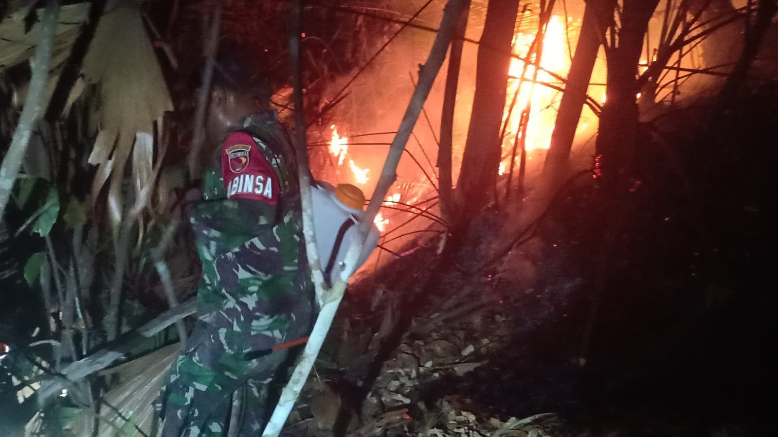 Babinsa Bersama Masyarakat Padamkan Kebakaran Hutan di Desa Yawal